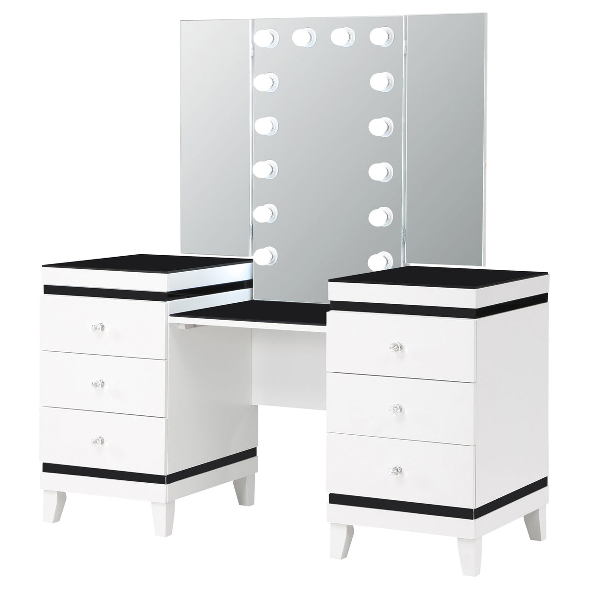 Vanity Set - Talei 6-drawer Vanity Set with Hollywood Lighting Black and White