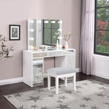 Vanity Set - Regina 3-piece Makeup Vanity Table Set Hollywood Lighting White and Mirror