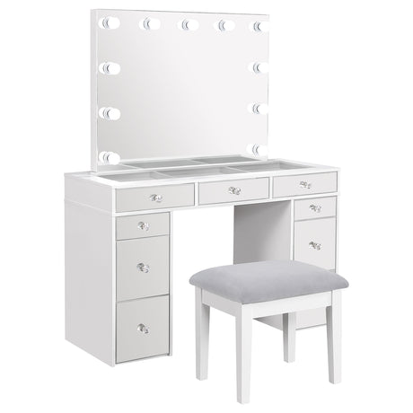 Vanity Set - Regina 3-piece Makeup Vanity Table Set Hollywood Lighting White and Mirror