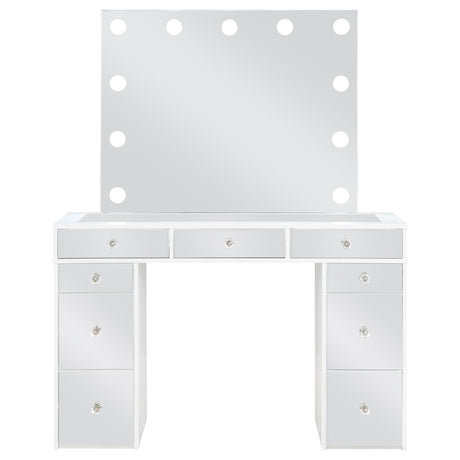 Vanity Set - Regina 3-piece Makeup Vanity Table Set Hollywood Lighting White and Mirror