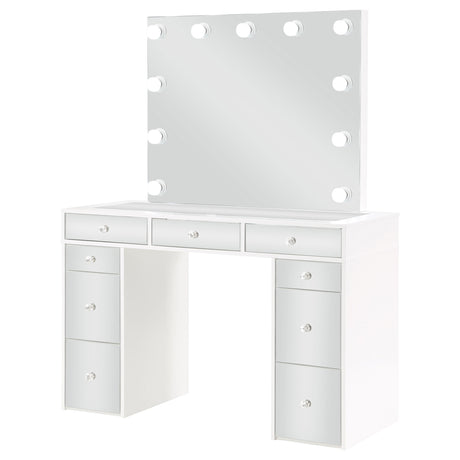 Vanity Set - Regina 3-piece Makeup Vanity Table Set Hollywood Lighting White and Mirror