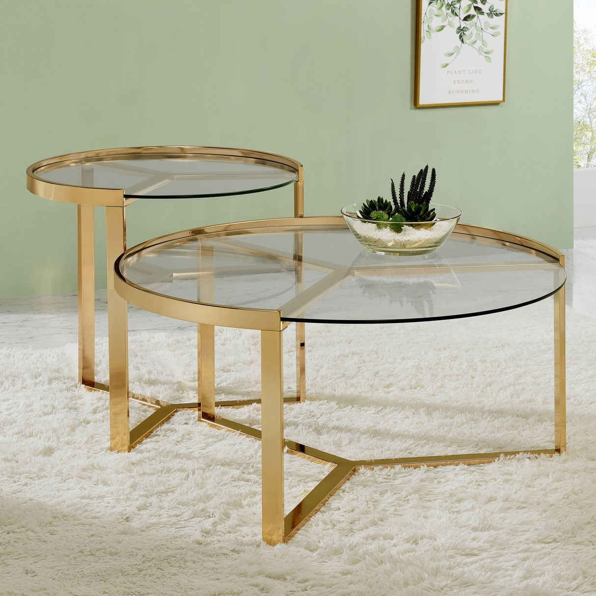 Delia 2 - piece Round Nesting Table Clear and Gold | Coaster | Home Elegance USA