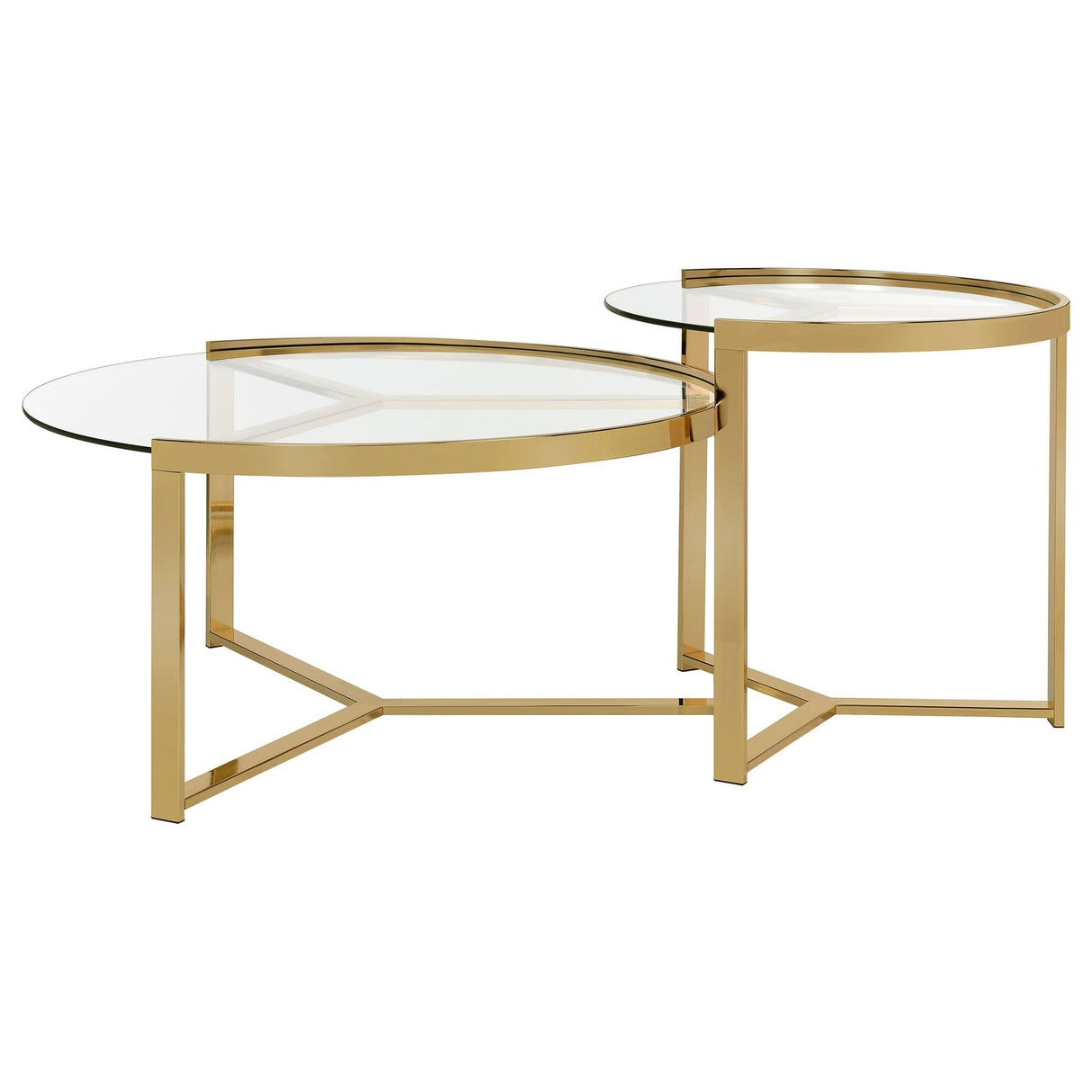 Delia 2 - piece Round Nesting Table Clear and Gold | Coaster | Home Elegance USA