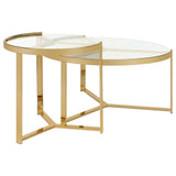 Delia 2 - piece Round Nesting Table Clear and Gold | Coaster | Home Elegance USA