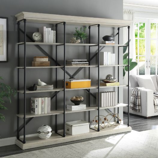 Acme - Rukia 84" Bookshelf 93040 White & Black Finish