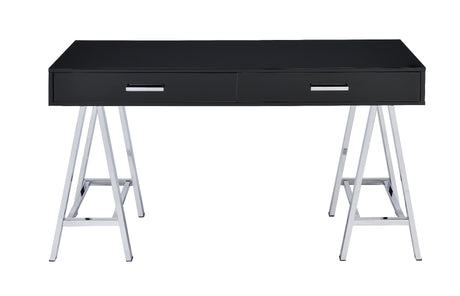 Acme - Coleen Writing Desk W/USB 93045 Black High Gloss & Chrome Finish