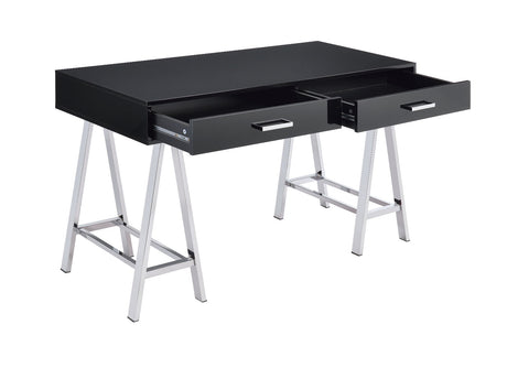 Acme - Coleen Writing Desk W/USB 93045 Black High Gloss & Chrome Finish