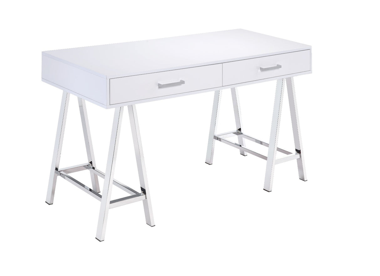 Acme - Coleen Writing Desk W/USB 93047 White High Gloss & Chrome Finish