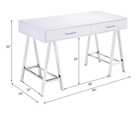 Acme - Coleen Writing Desk W/USB 93047 White High Gloss & Chrome Finish