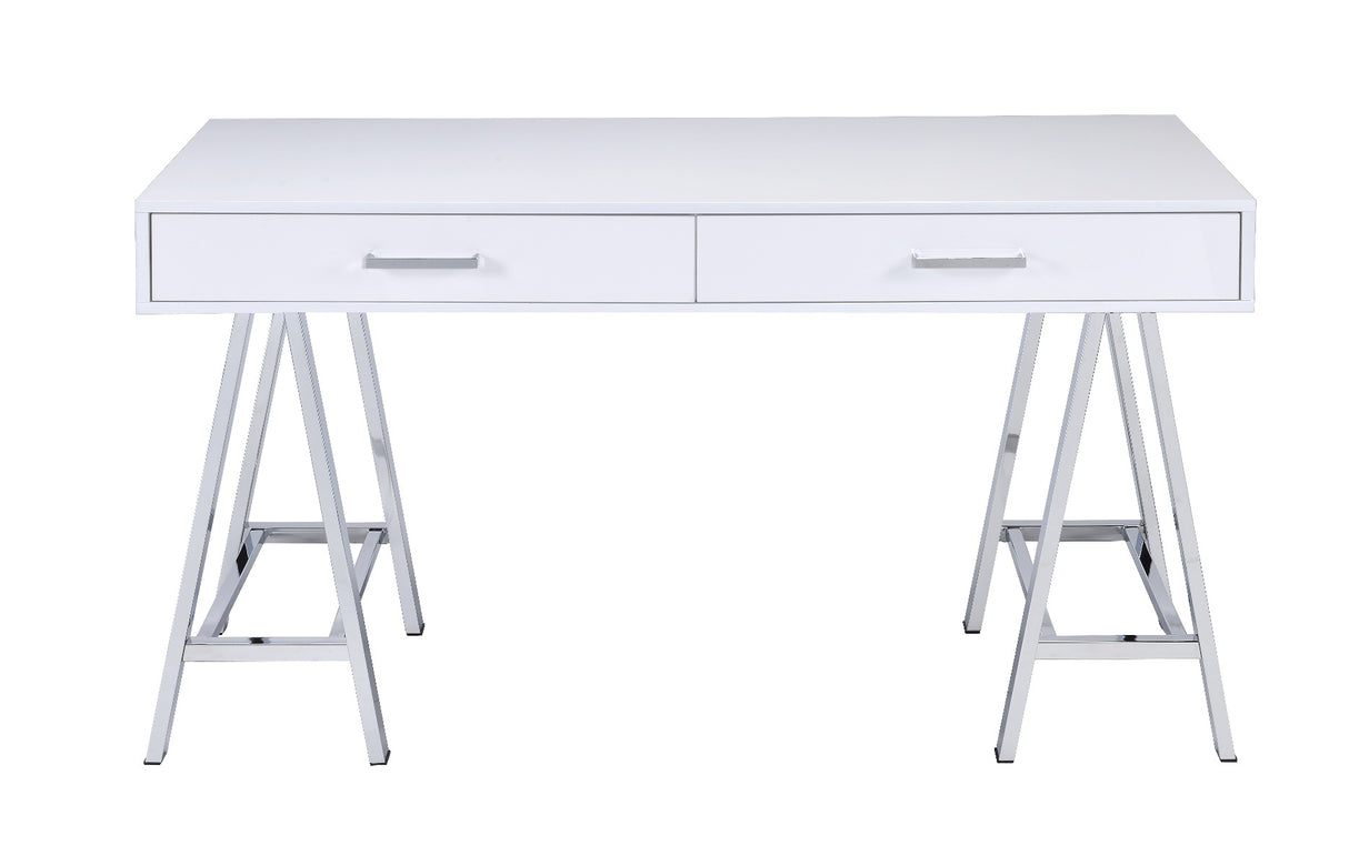 Acme - Coleen Writing Desk W/USB 93047 White High Gloss & Chrome Finish