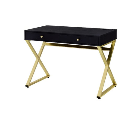 Acme - Coleen Writing Desk W/USB(Same Ac00894) 93050 Black & Brass Finish