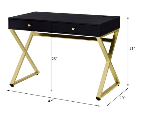 Acme - Coleen Writing Desk W/USB(Same Ac00894) 93050 Black & Brass Finish