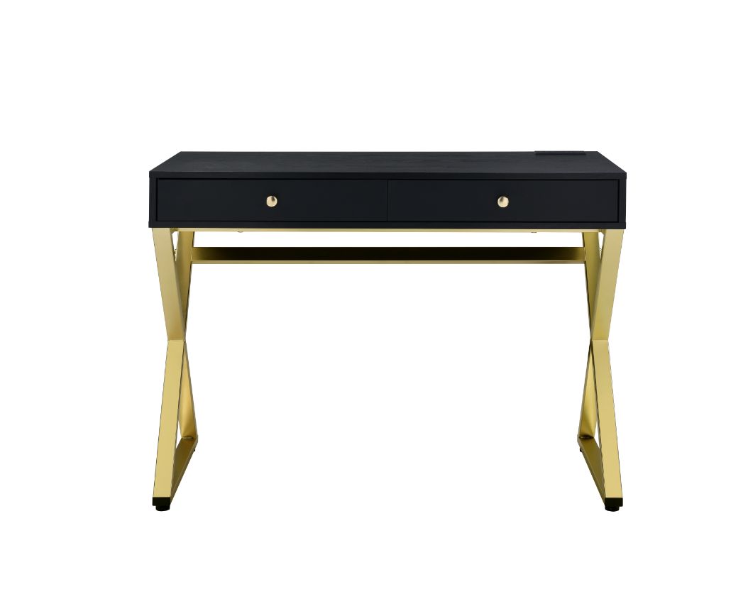 Acme - Coleen Writing Desk W/USB(Same Ac00894) 93050 Black & Brass Finish