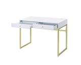 Acme - Coleen Writing Desk W/USB 93052 White & Brass Finish