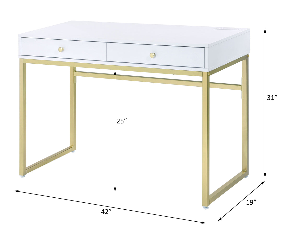 Acme - Coleen Writing Desk W/USB 93052 White & Brass Finish