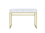 Acme - Coleen Writing Desk W/USB 93052 White & Brass Finish