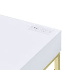 Acme - Coleen Writing Desk W/USB 93052 White & Brass Finish