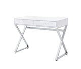 Acme - Coleen Writing Desk W/USB 93060 White & Chrome Finish