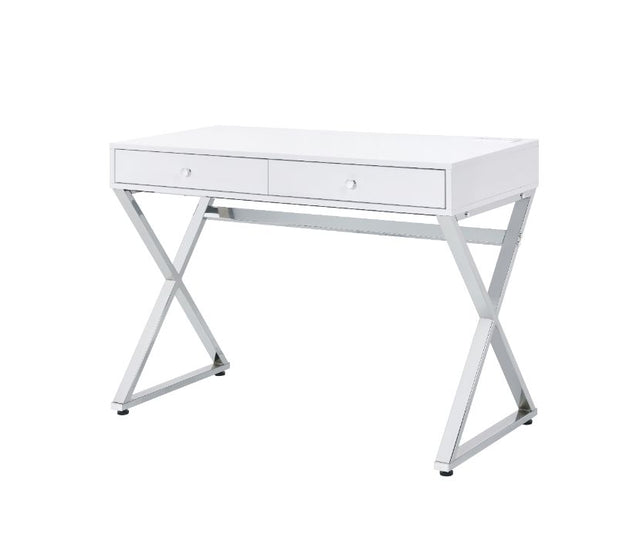 Acme - Coleen Writing Desk W/USB 93060 White & Chrome Finish