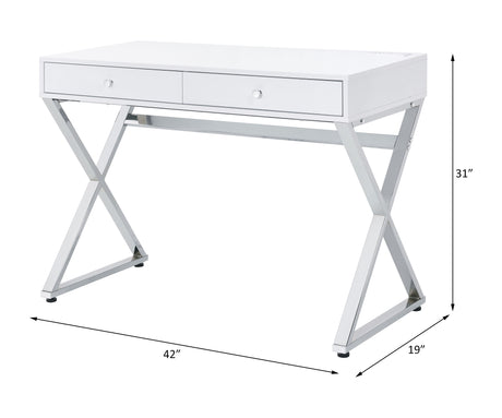 Acme - Coleen Writing Desk W/USB 93060 White & Chrome Finish