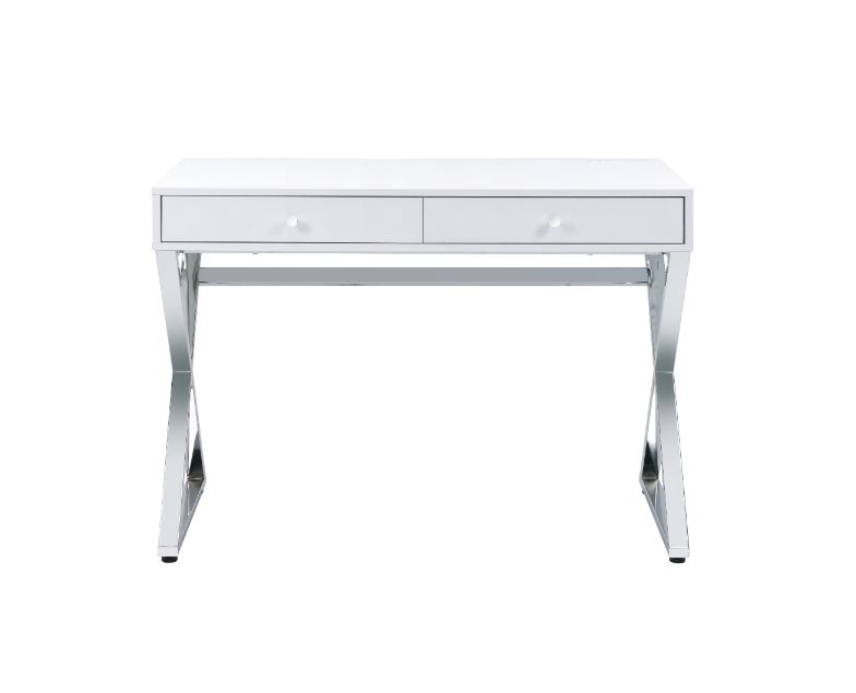 Acme - Coleen Writing Desk W/USB 93060 White & Chrome Finish