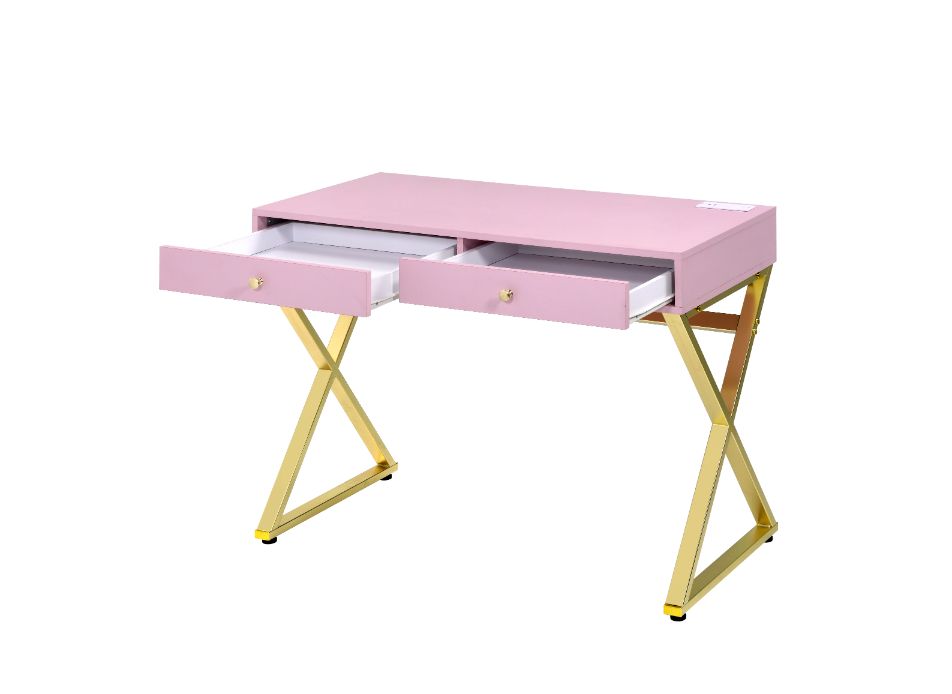 Acme - Coleen Writing Desk W/USB 93062 Pink & Gold Finish