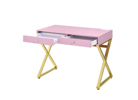 Acme - Coleen Writing Desk W/USB 93062 Pink & Gold Finish