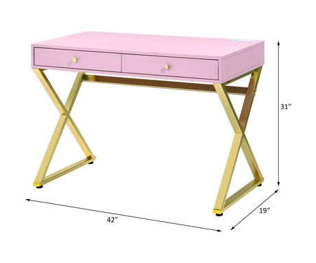 Acme - Coleen Writing Desk W/USB 93062 Pink & Gold Finish