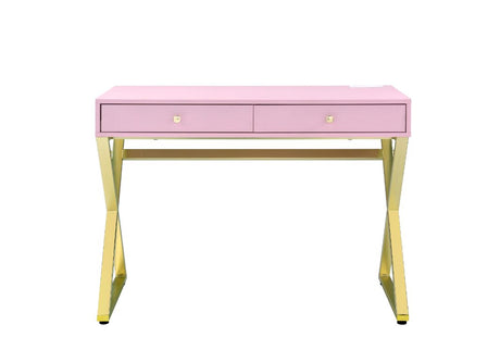 Acme - Coleen Writing Desk W/USB 93062 Pink & Gold Finish