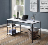 Acme - Taurus Writing Desk W/USB 93077 White Printed Faux Marble Top & Black Finish