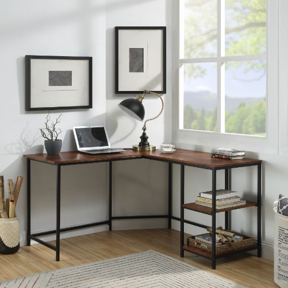 Acme - Taurus Writing Desk W/USB 93080 Rustic Oak & Black Finish