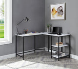 Acme - Taurus Writing Desk W/USB 93082 White Printed Faux Marble Top & Black Finish