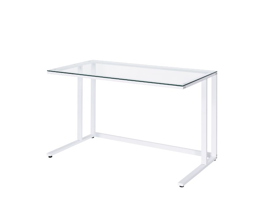 Acme - Tyrese Writing Desk 93098 Clear Glass Top& White Finish