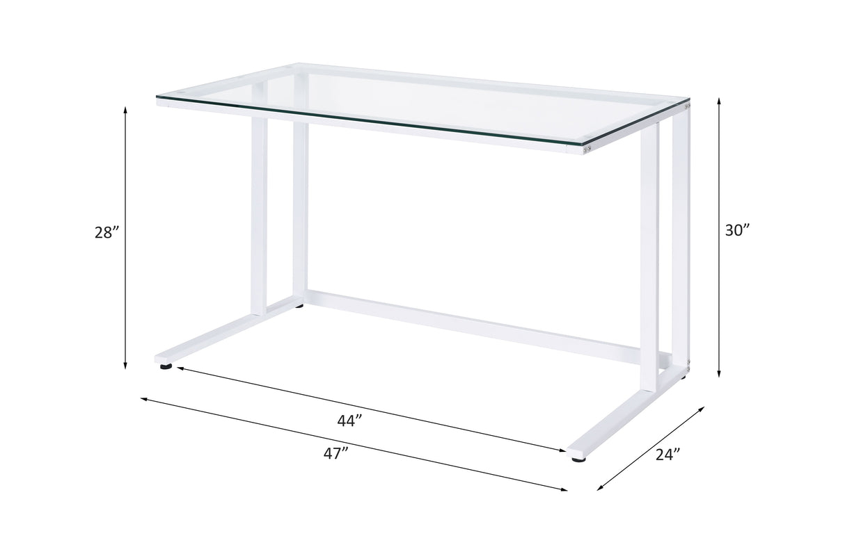 Acme - Tyrese Writing Desk 93098 Clear Glass Top& White Finish