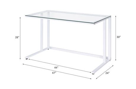 Acme - Tyrese Writing Desk 93098 Clear Glass Top& White Finish