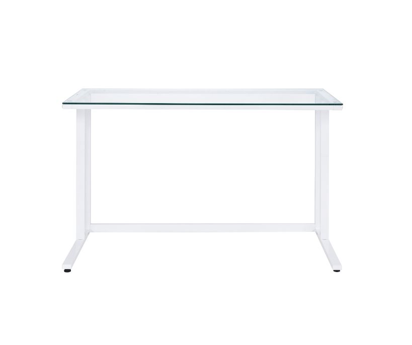 Acme - Tyrese Writing Desk 93098 Clear Glass Top& White Finish