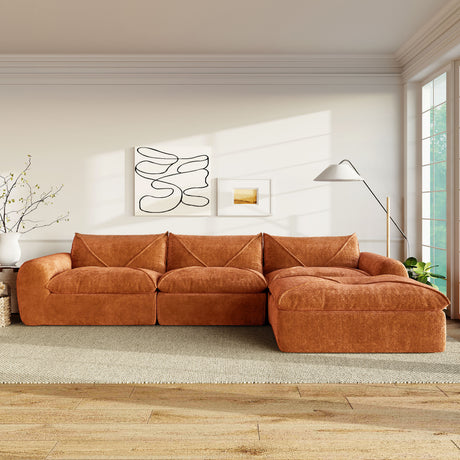 116'' Fully Compressed Sofa with High Density Foam, Integrated Backrest&Seat Cushion, Decorative Edging, Legless Design without Frame, No Assembly Required, Free Combination, Particle Chenille - sold by Home Elegance USA