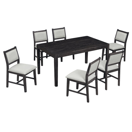 TREXM 7-Piece Retro Dining Table Set for 6, 1 Rectangular Wood Dining Table Set for 6 with Upholstered Chairs for Dining Room and Kitchen (Espresso) - sold by Home Elegance USA