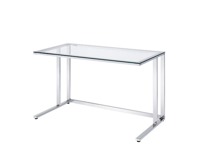 Acme - Tyrese Writing Desk 93100 Clear Glass Top & Chrome Finish