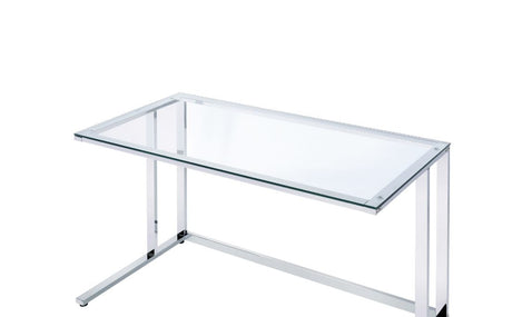 Acme - Tyrese Writing Desk 93100 Clear Glass Top & Chrome Finish