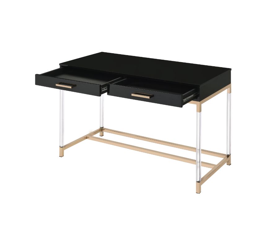 Adiel Writing Desk W/USB 93104 Black & Gold Finish | Acme - 93104 - Home Elegance USA - 2