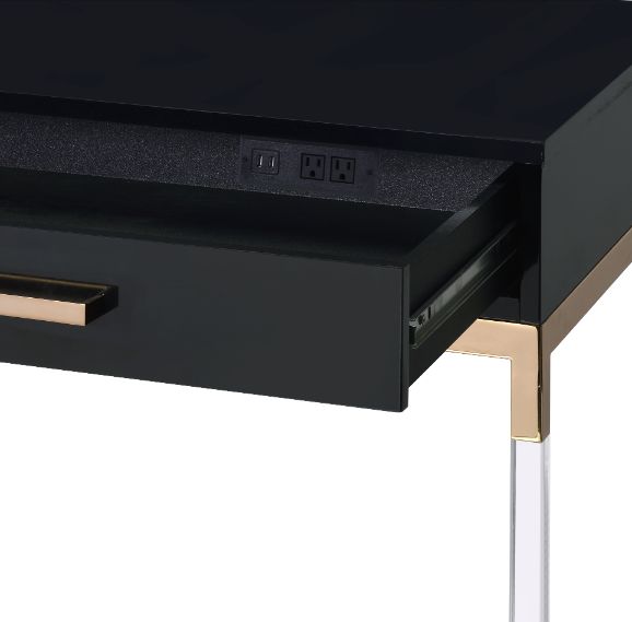 Adiel Writing Desk W/USB 93104 Black & Gold Finish | Acme - 93104 - Home Elegance USA - 3