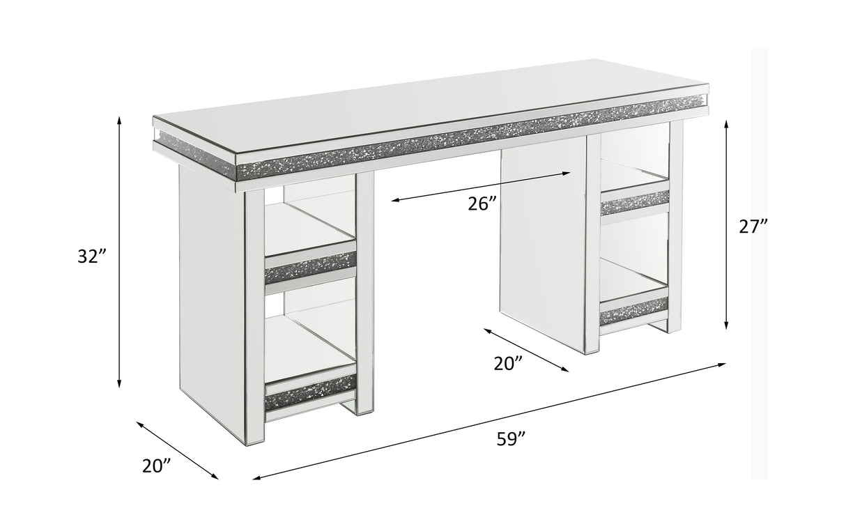 Acme - Noralie Writing Desk 93112 Mirrored & Faux Diamonds