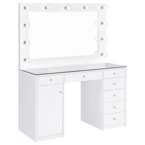 Acena 7 - drawer Glass Top Vanity Desk with Lighting White | Coaster | Home Elegance USA