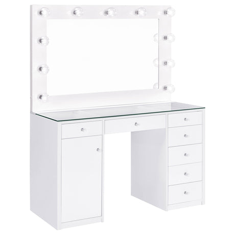 Acena 7 - drawer Glass Top Vanity Desk with Lighting White | Coaster - 931143 - Home Elegance USA - 1