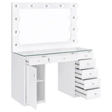 Acena 7 - drawer Glass Top Vanity Desk with Lighting White | Coaster | Home Elegance USA