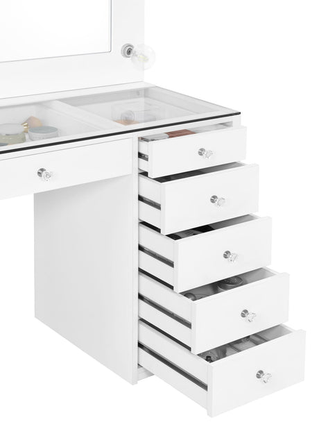 Acena 7 - drawer Glass Top Vanity Desk with Lighting White | Coaster - 931143 - Home Elegance USA - 5