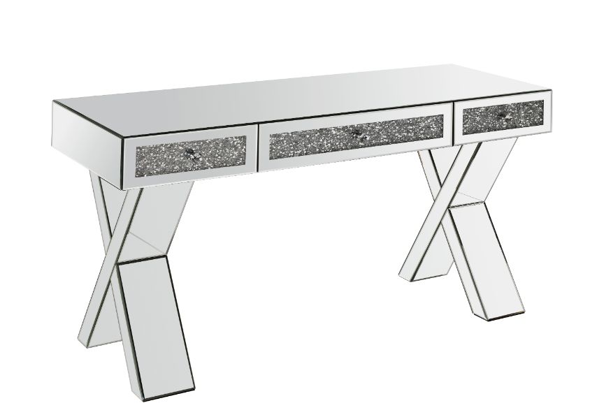 Acme - Noralie Writing Desk 93116 Mirrored & Faux Diamonds