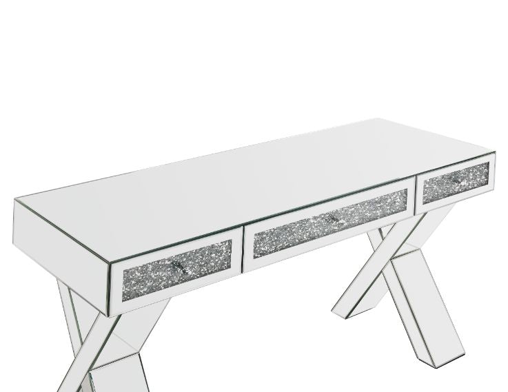 Acme - Noralie Writing Desk 93116 Mirrored & Faux Diamonds