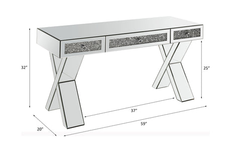 Acme - Noralie Writing Desk 93116 Mirrored & Faux Diamonds